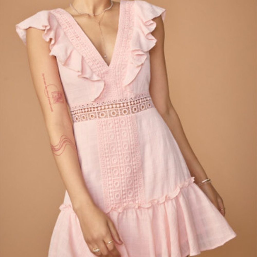 JUN Y IVY‎ Pink Sundress with Plunge Neckline and Flutter Sleeves Size M